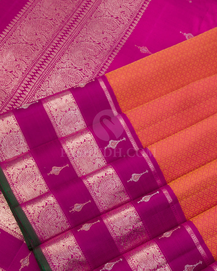 Rust Orange & Violet Kanjivaram Silk Saree - S1043(A) - View 4