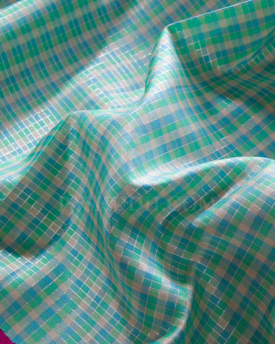 Green Blue Chequered And Rani Pink Traditional Kanjivaram Silk Saree - AK11