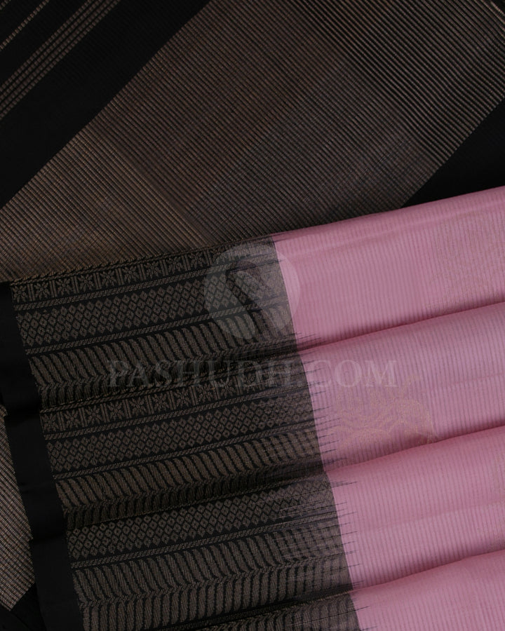 Pastel Pink and Black Soft Silk Saree - C101