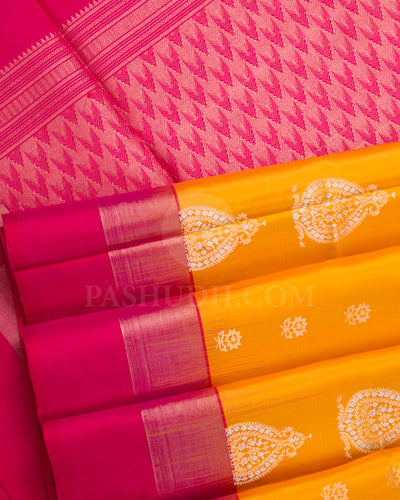 Yellow And Rani Pink Soft Silk Saree -C71