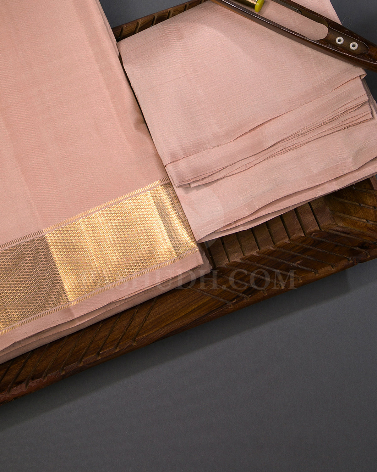 Peachish Beige Silk Veshti And Unstitched Silk Shirt Fabric Set - V16