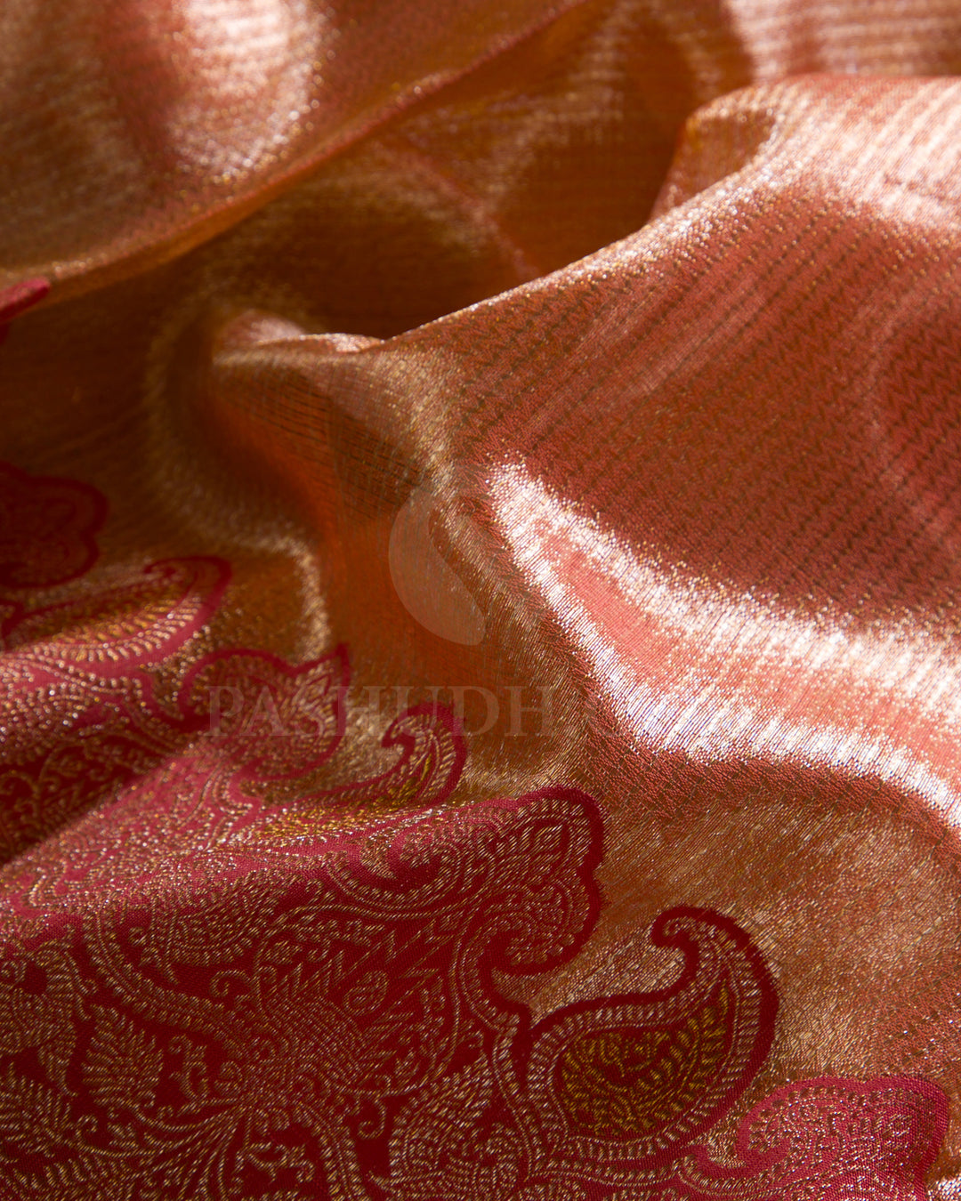 Gold And Pink Shimmer Organza Kanjivaram Silk Saree - S1286(A)