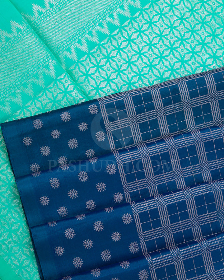 Dark Blue And Light Green Soft Silk Saree - C68