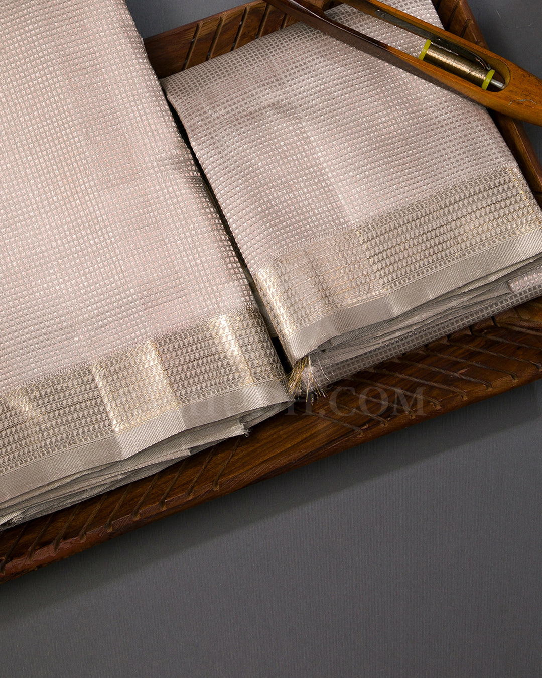 Greige Silk Dhothi With Matching Angavasthram Set - V18