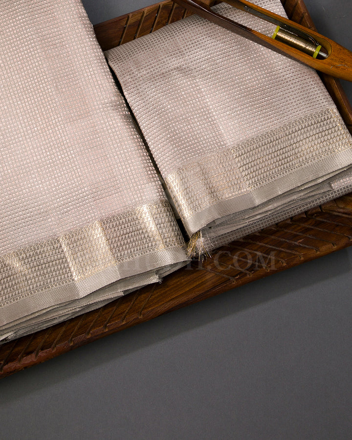 Greige Silk Dhothi With Matching Angavasthram Set - V18