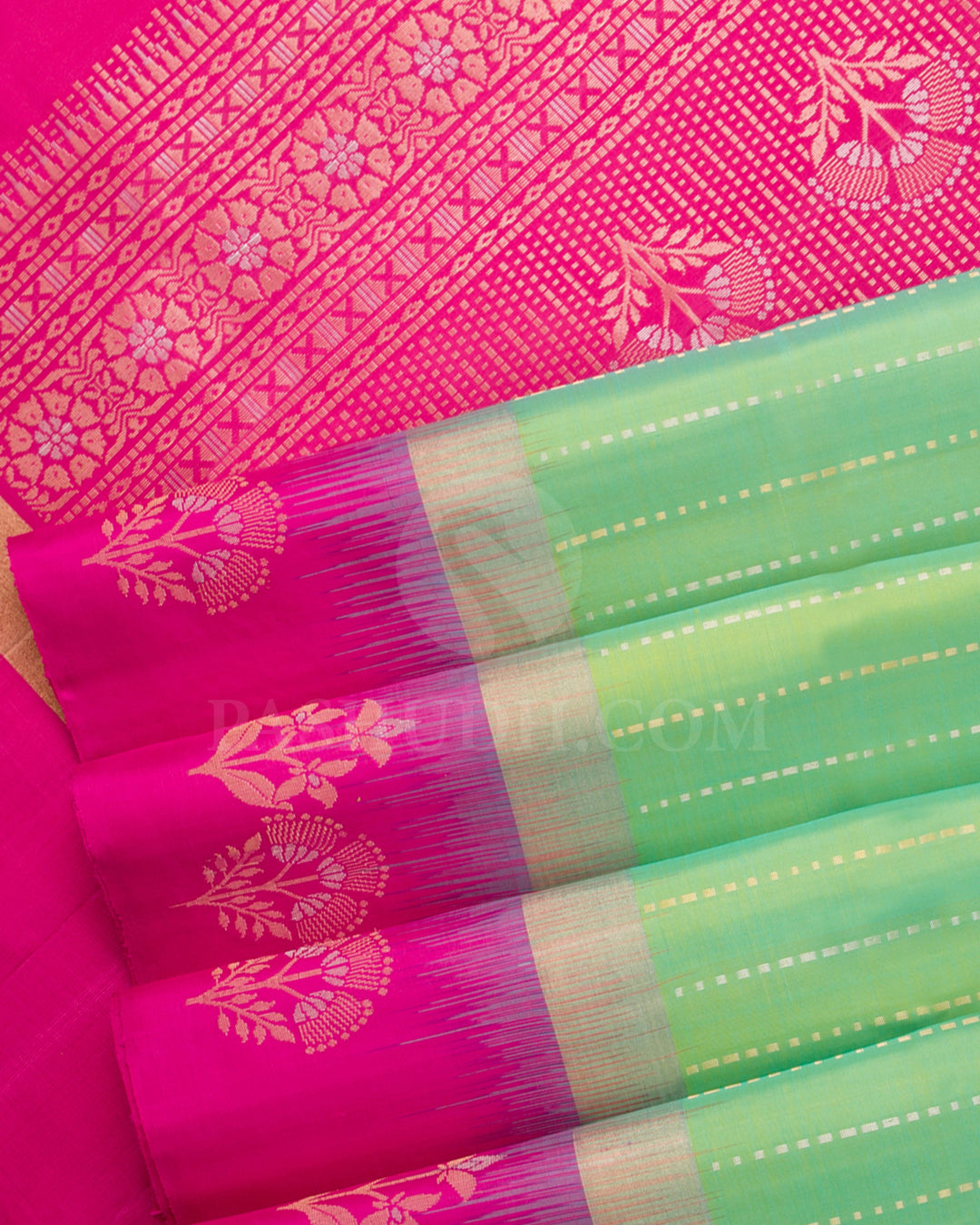 Neon Green And Rani Pink Soft Silk Saree - C80
