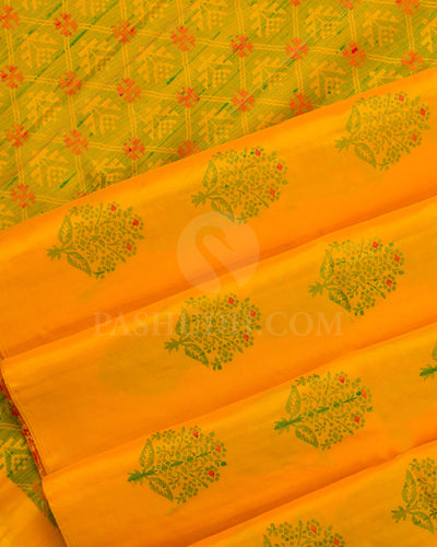 Yellow And Green Soft Silk Saree - C86