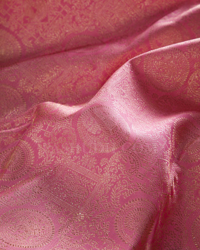 Peachy Pink And Dark Green Kanjivaram Silk Saree - S1303(A)