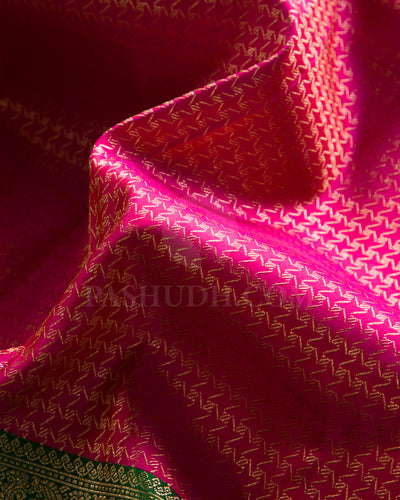 Bright Rani Pink And Forest Green Kanjivaram Silk Saree - S1259(B)