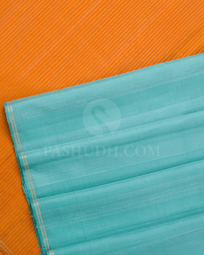 Turquoise Blue And Orange Soft Silk Saree - C44