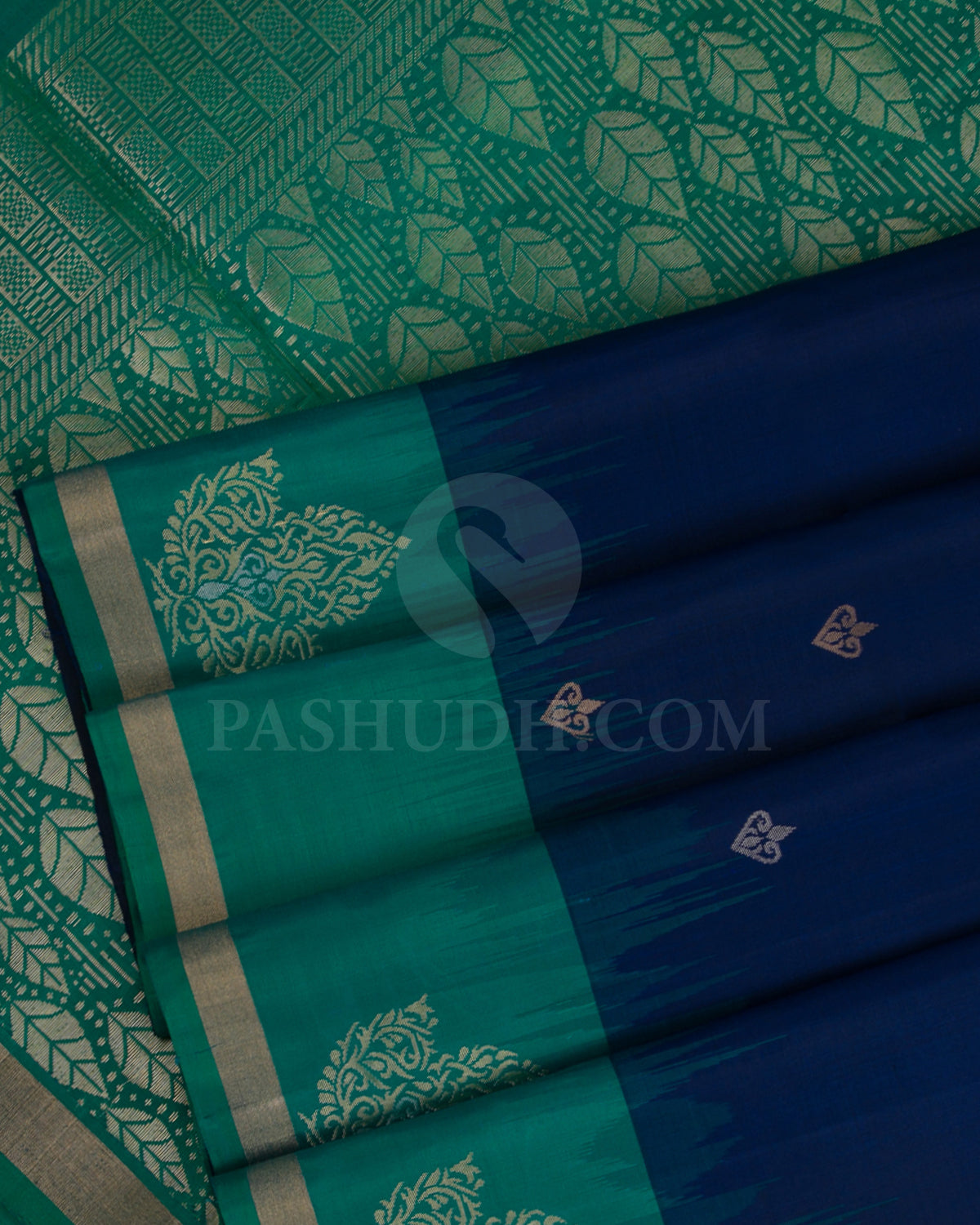 Royal Blue And Green Soft Silk Saree - C97