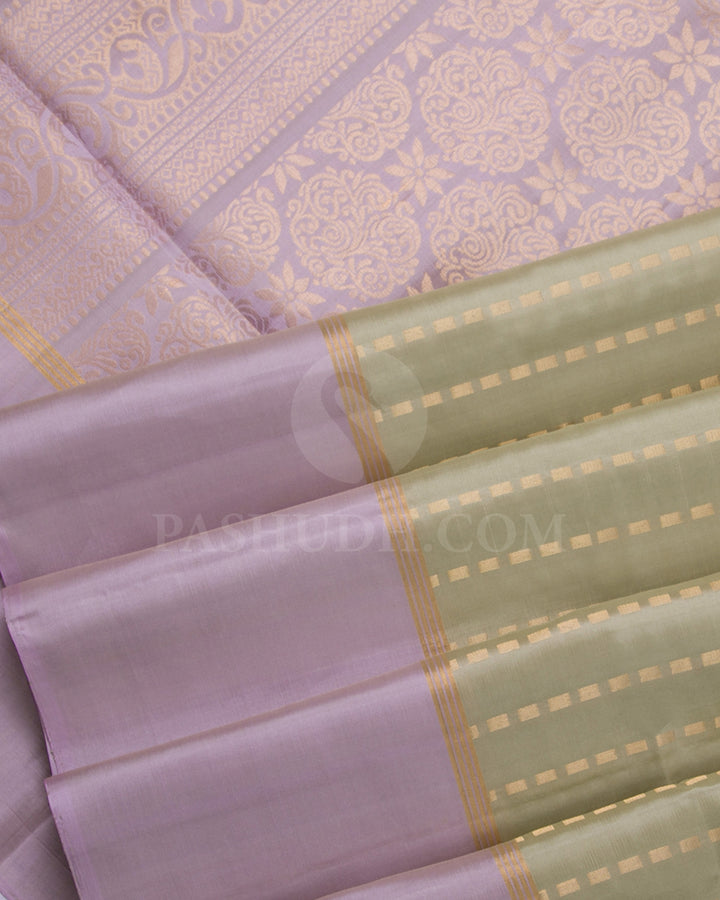 Olive Green And Mild Lavender Soft Silk Saree - C99