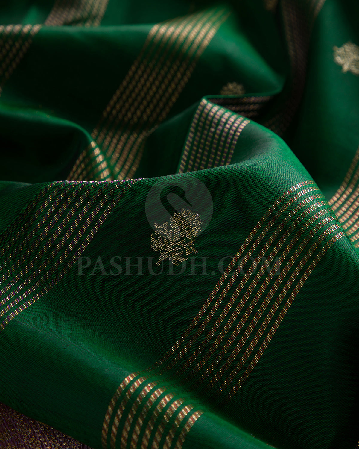 Bottle Green And Baby Pink Kanjivaram Silk Saree - S1270(B)