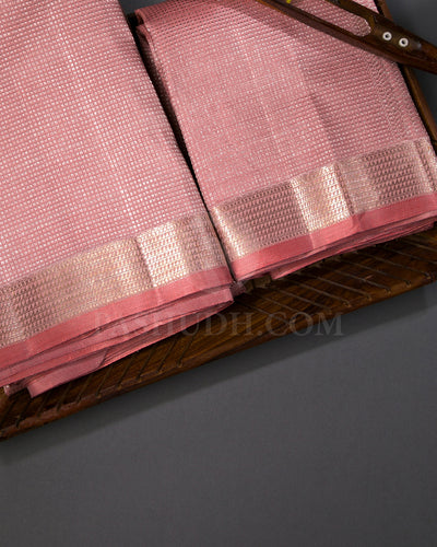 Peach Silk Dhothi With Matching Silk Angavasthram Set - V19