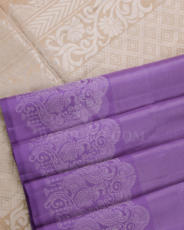 Dark Lavender And Cream Soft Silk Saree - C94