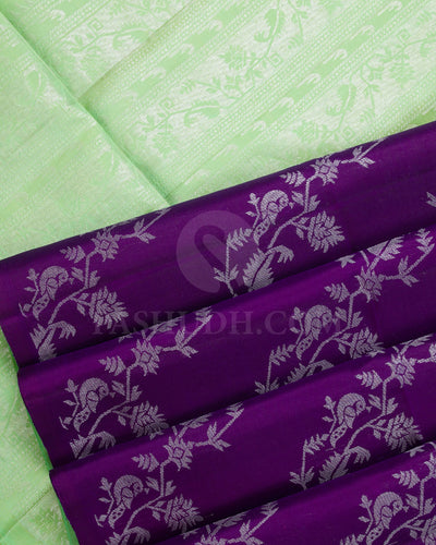 Aubergine And Neon Green Soft Silk Saree - C74