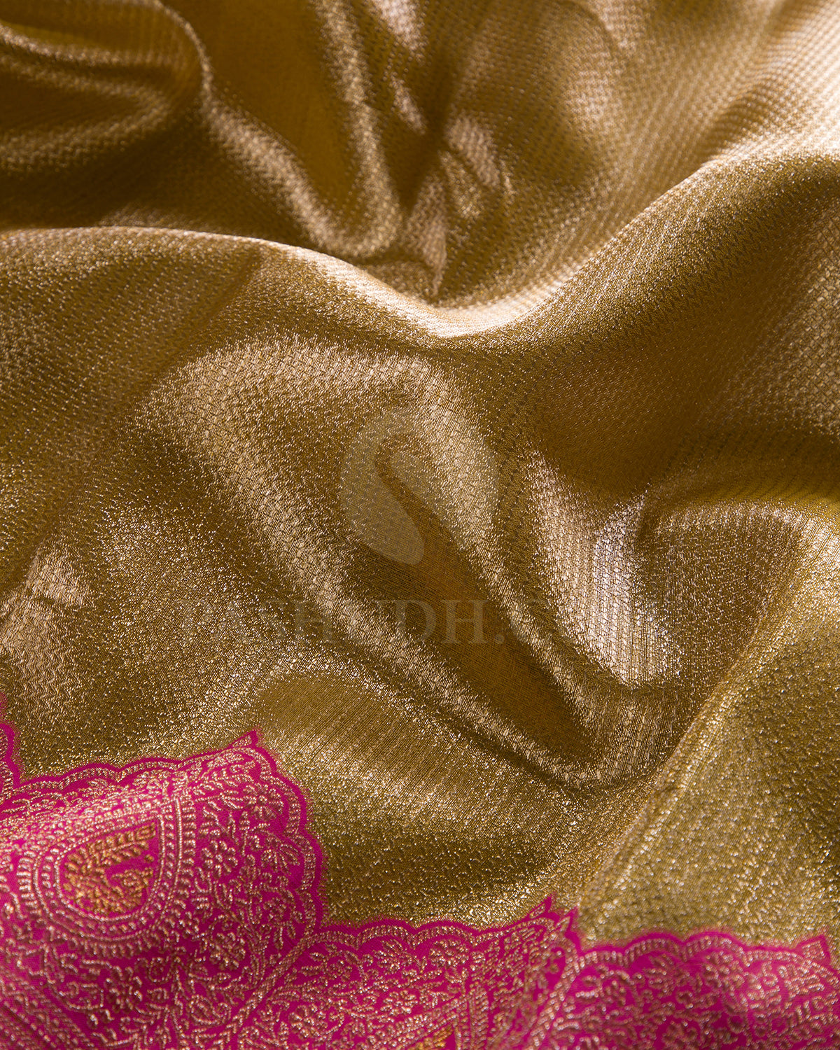 Gold Silver And Rani Pink Organza Shimmer Kanjivaram Silk Saree - S1323(A)