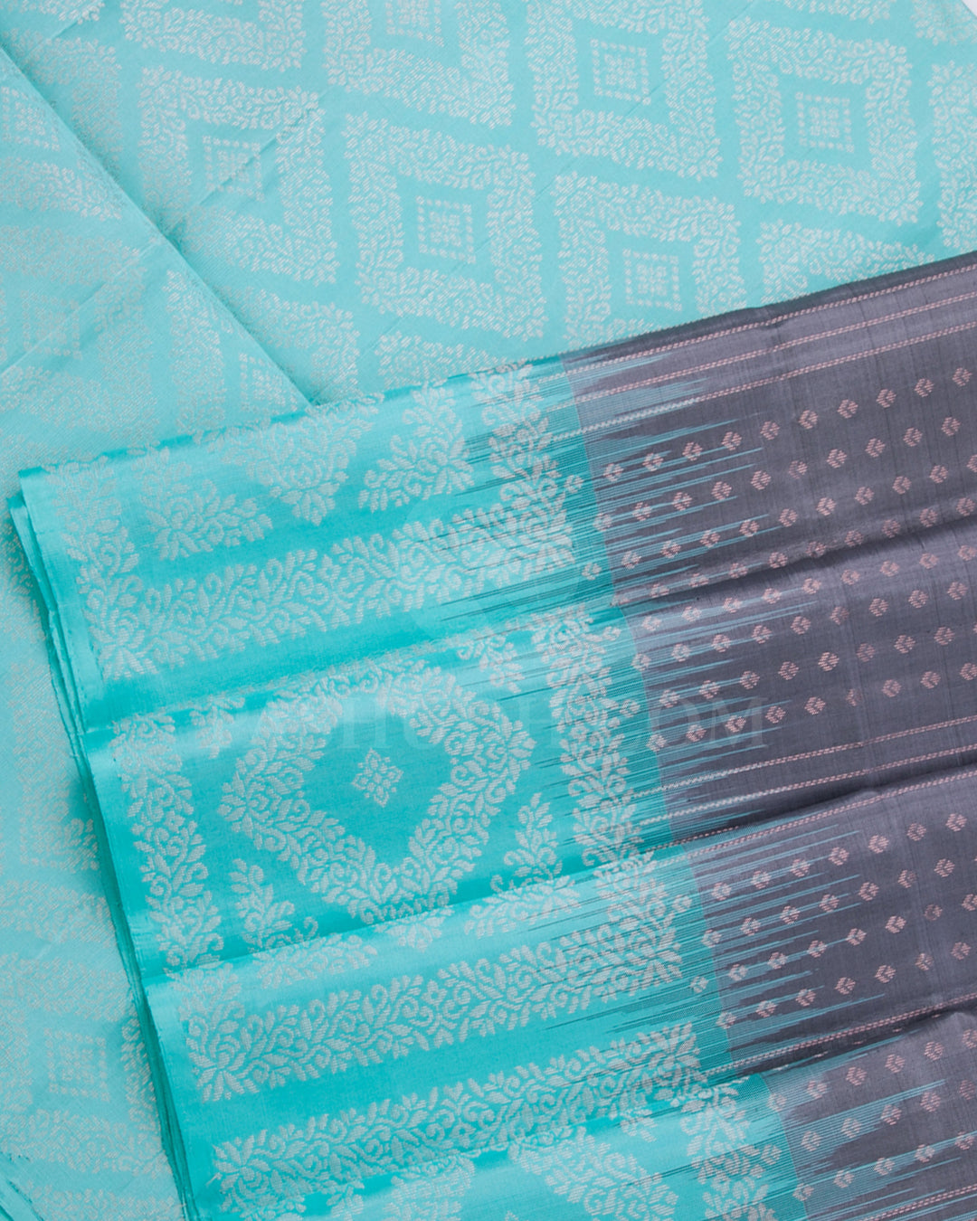 Grey and Sky Blue Soft Silk Saree - C36