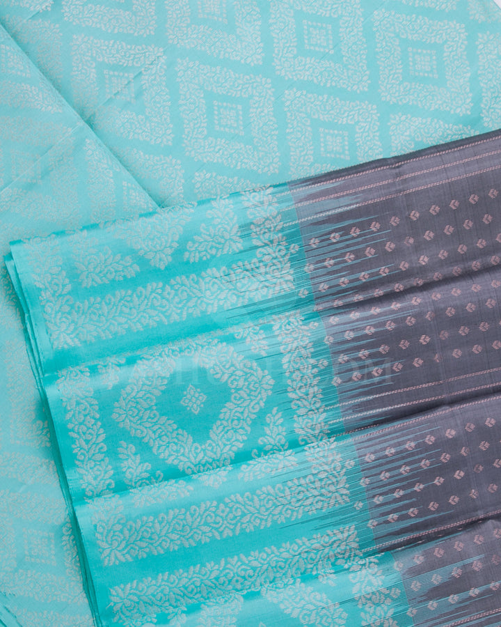 Grey and Sky Blue Soft Silk Saree - C36