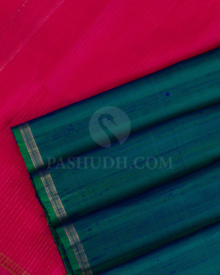 Dark Green And Rani Pink Soft Silk Saree - C78