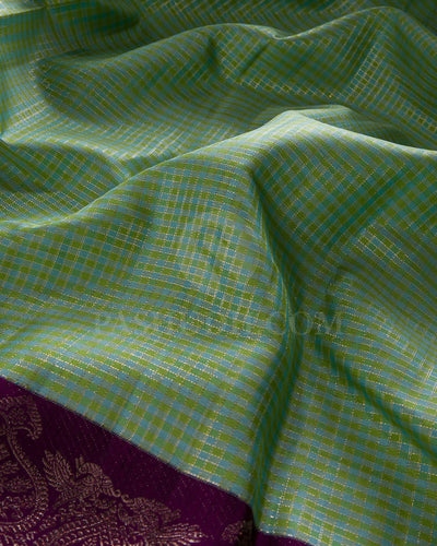 Blue, Green And Violet Checkered Kanjivaram Silk Saree - S1103(D)