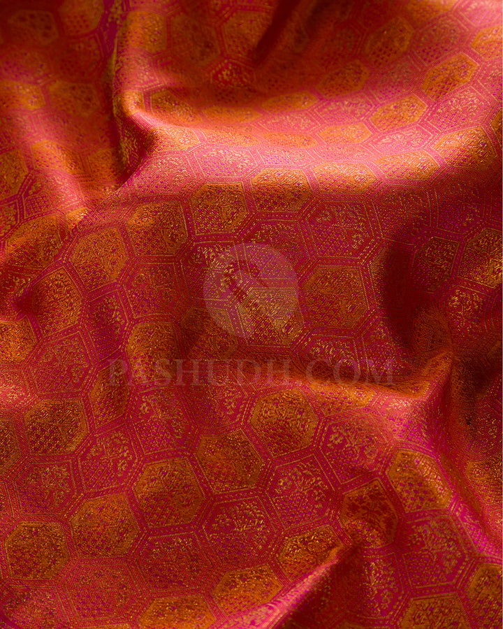 Orange Shot Pink and Magenta Kanjivaram Silk Saree - D587(A)
