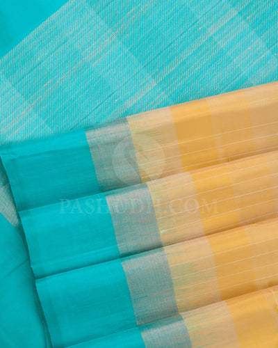 Yellow And Sky Blue Soft Silk Saree - C43