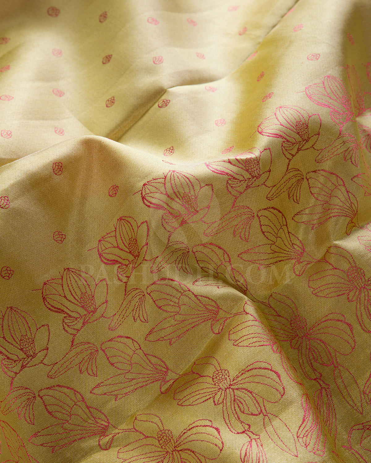 Mild Golden Yellow And Watermelon Pink Borderless Kanjivaram Silk Saree - D570(D)