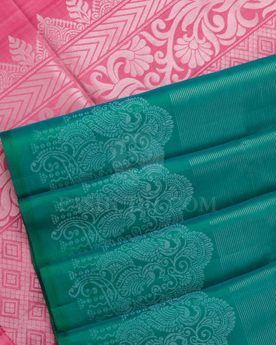 Bottle Green And Watermelon Pink Soft Silk Saree - C69