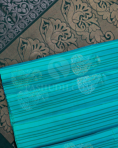 Blue Green And Dark Green Soft Silk Saree - C91