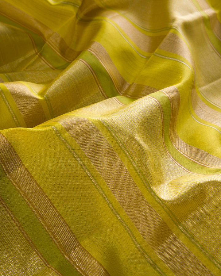 Lemon Yellow, Pear Green And Mustard Kanjivaram Silk Saree - S1324(A)