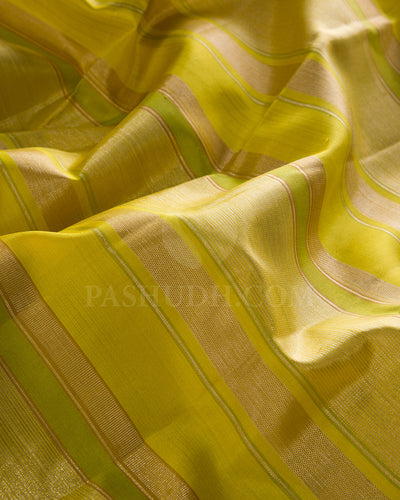 Lemon Yellow, Pear Green And Mustard Kanjivaram Silk Saree - S1324(A)