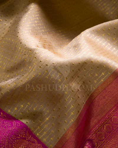 Beige And Rani Pink Kanjivaram Silk Saree - S1232(B)