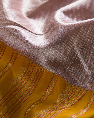 Baby Pink And Mango Yellow Shimmer Kanjivaram Silk Saree - S1310(A)