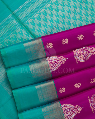 Dark Pink And Turquoise Blue Soft Silk Saree - C90