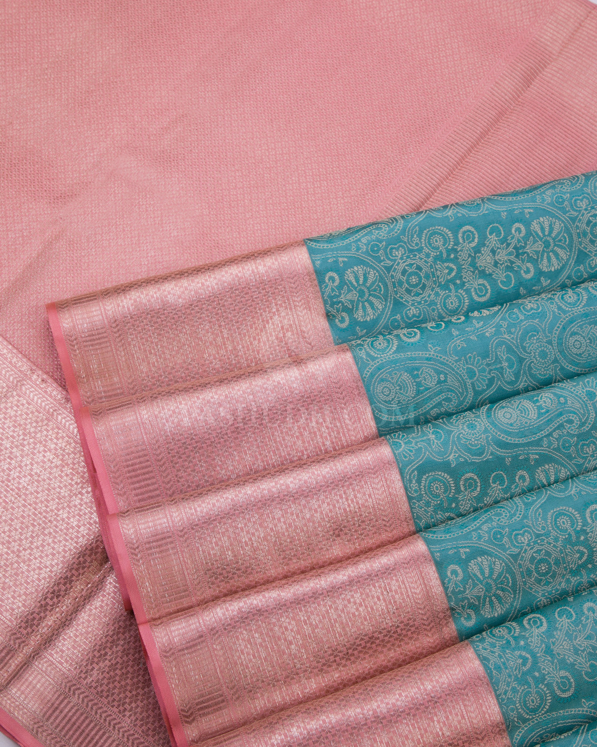 Sky Blue and Pale Pink Kanjivaram Silk Saree - D444 - View 4