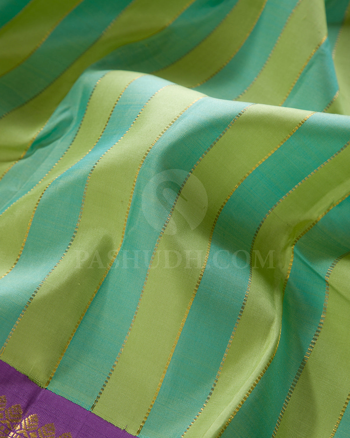 Blue, Green And Dark Lavender Traditional Kanjivaram Silk Saree - SVJ45