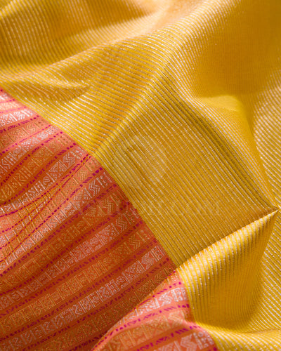 Yellow And Peach Kanjivaram Silk Saree - S1039(E)