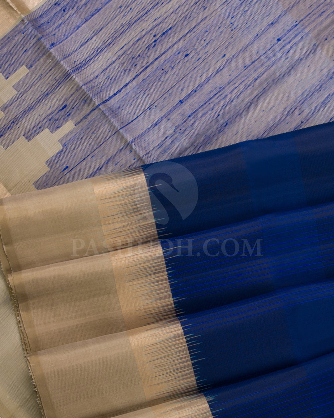 Royal Blue and Beige Soft Silk Saree - C51