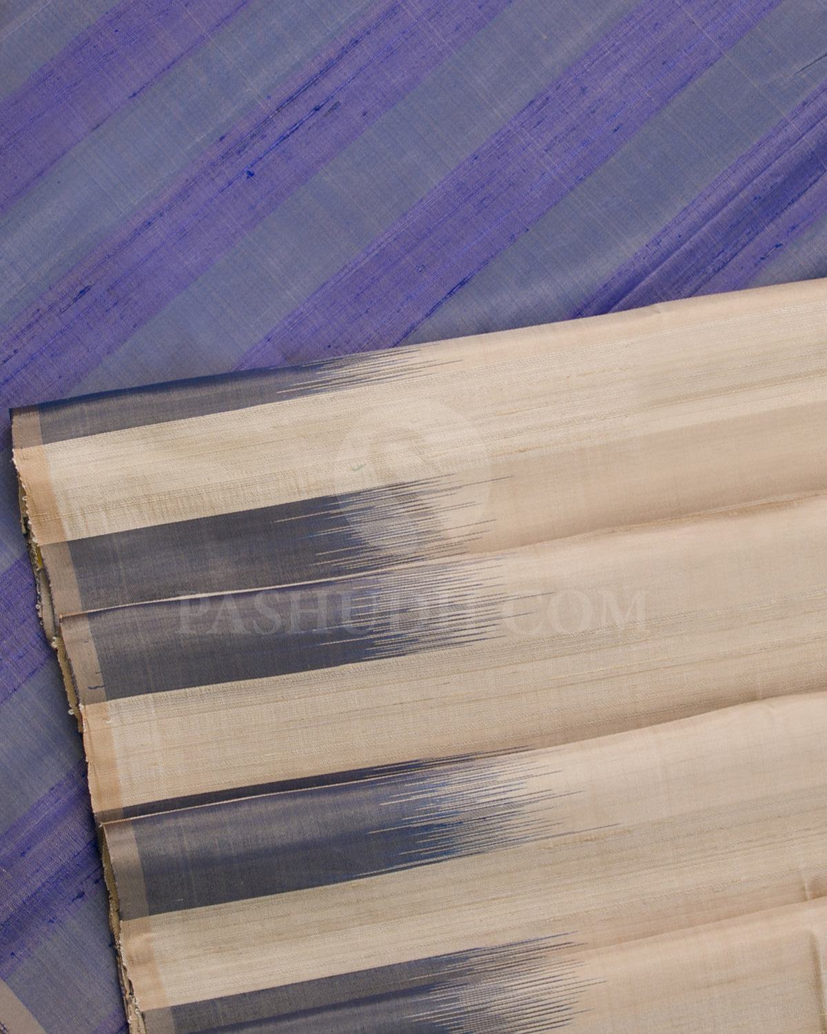 Cream and Violet Grey Soft Silk Saree - C49