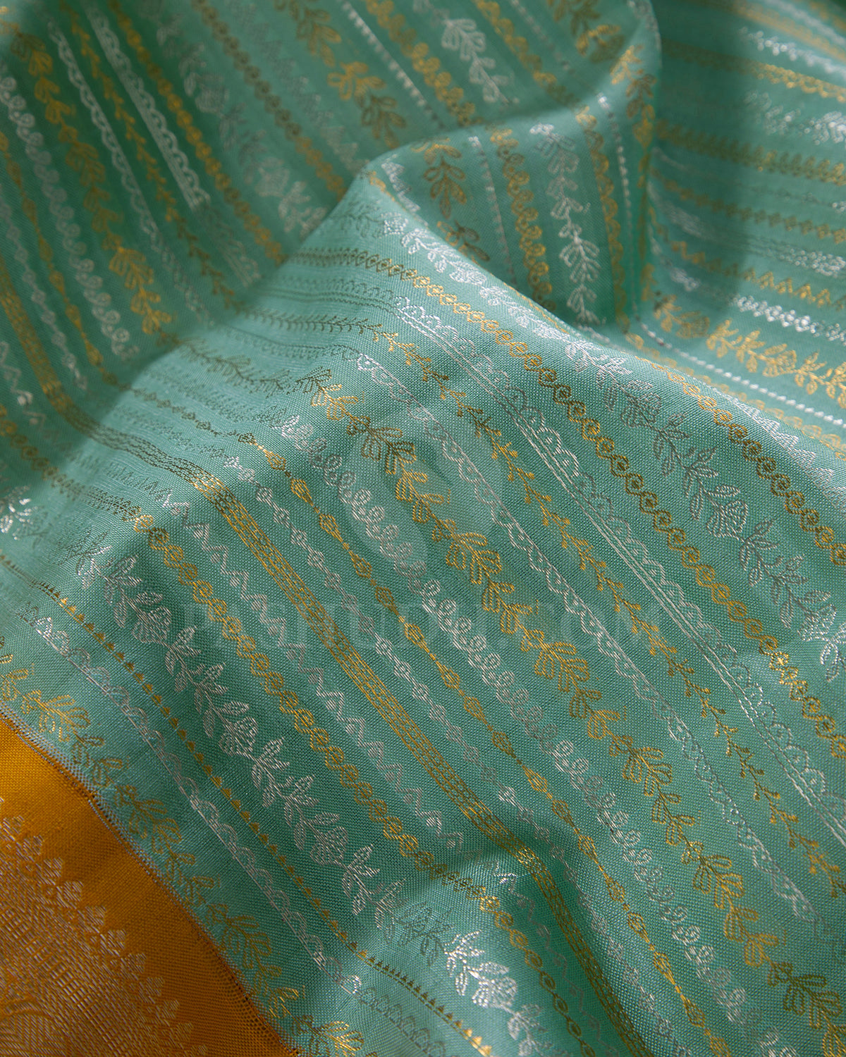 Sea Green And Orange Kanjivaram Silk Saree - S1016(F)