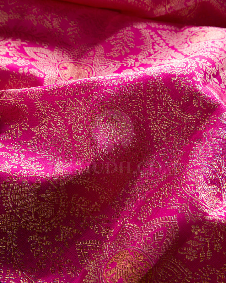 Candy Pink And Forest Green Kanjivaram Silk Saree - S1337(A)