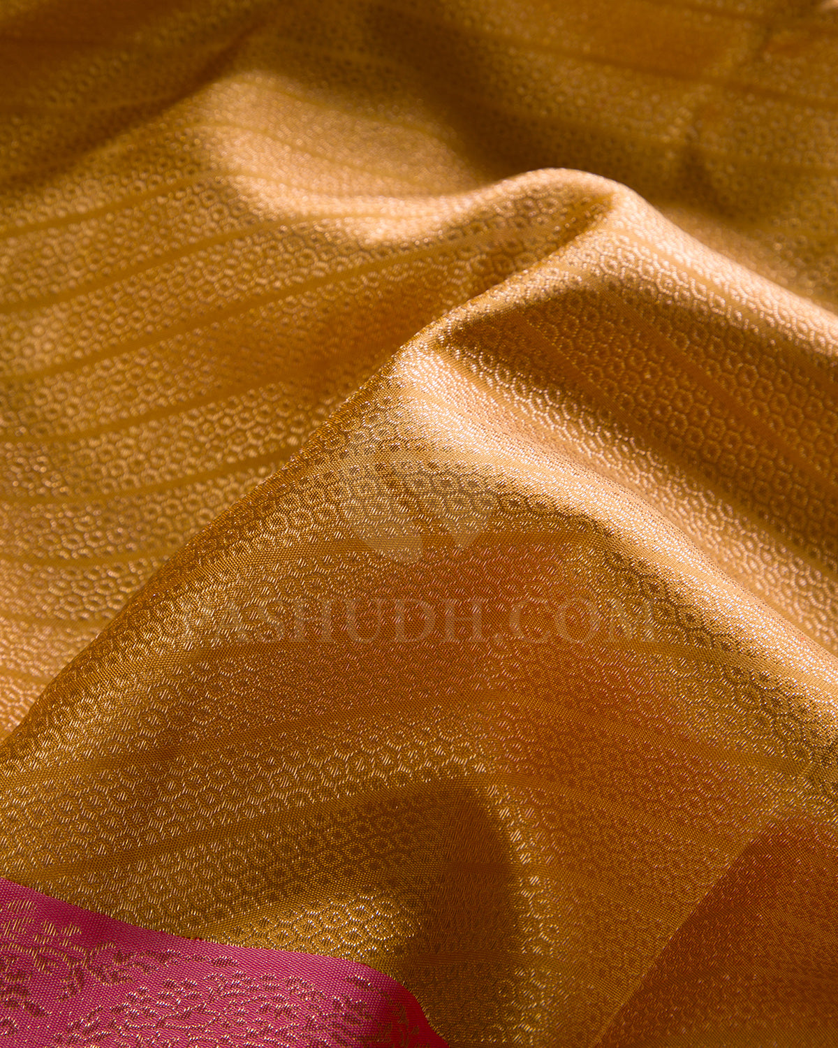 Mustard Yellow And Baby Pink Kanjivaram Silk Saree - S1261(B)