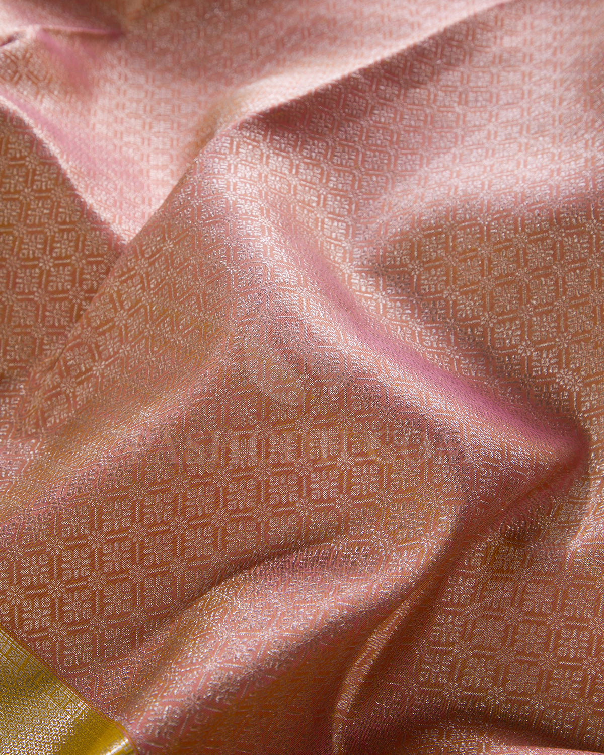 Peachy Pink And Tuscany Yellow Traditional Kanjivaram Silk Saree  - SVJ37