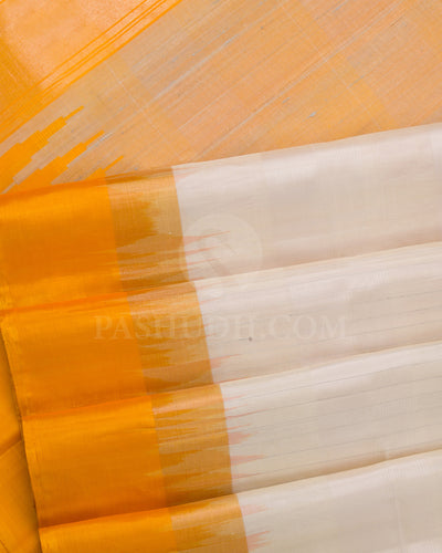 Cream and Mango Yellow Soft Silk Saree - C100