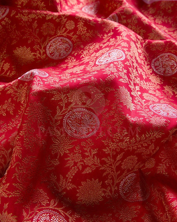Red And Baby Pink Kanjivaram Silk Saree - S1329(A)