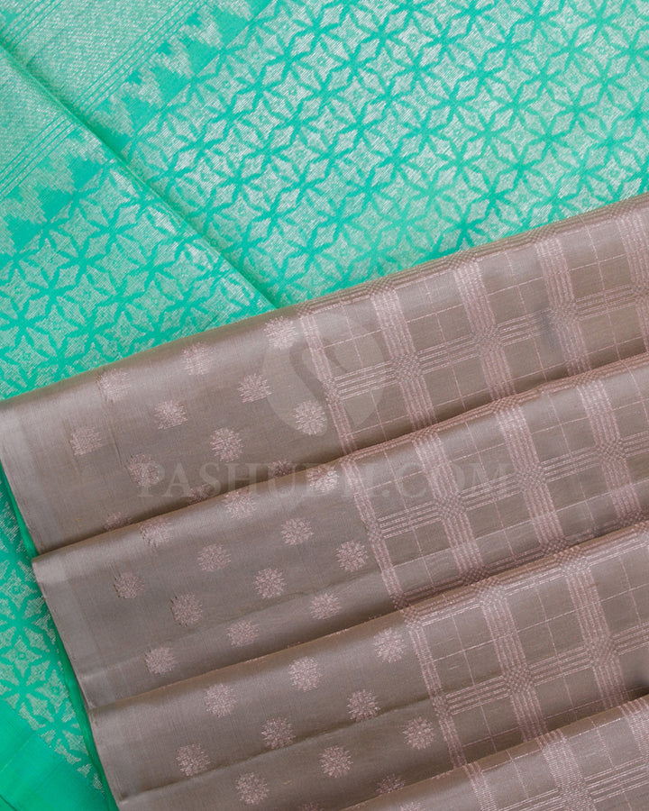 Light Brown And Mint Green Soft Silk Saree - C55