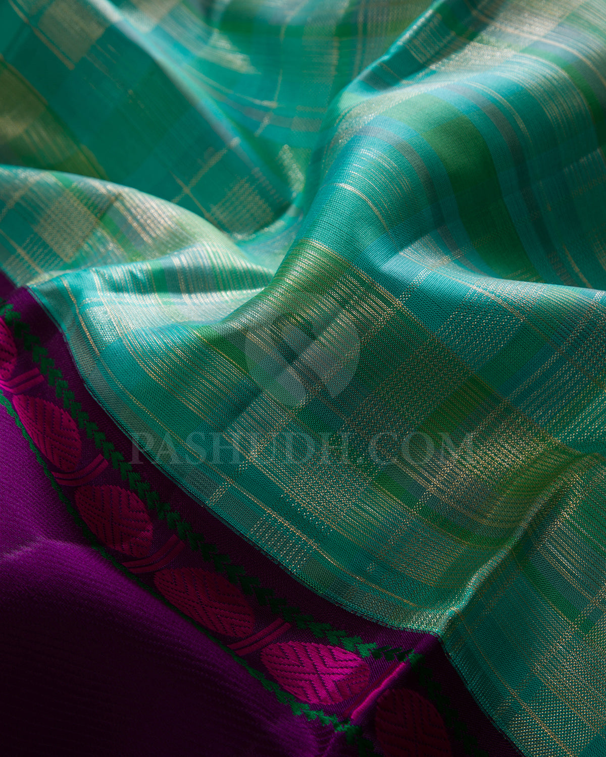 Blue, Green And Violet Kanjivaram Silk Saree - S1163(C)