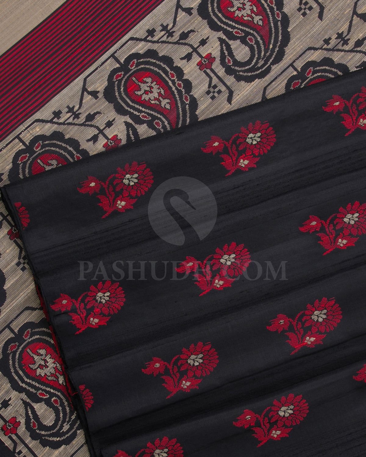 Black And Red Soft Silk Saree - C48