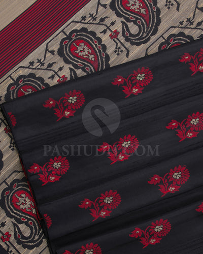 Black And Red Soft Silk Saree - C48